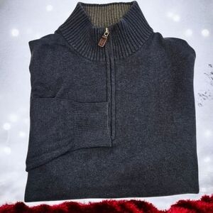 Eddie Bauer Men's Wool Dark Blue 1/4 Zip-Up Pullover Sweater